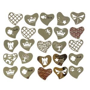 New Bulk Lot of 25 Floating Locket Jewelry Plates 22mm Themed Silver Hearts